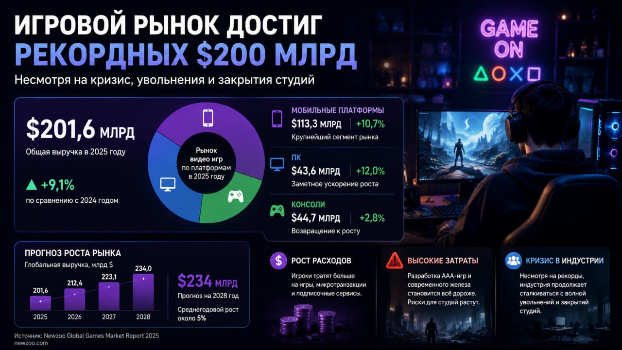 Игровая индустрия впервые превысила $200 млрд
