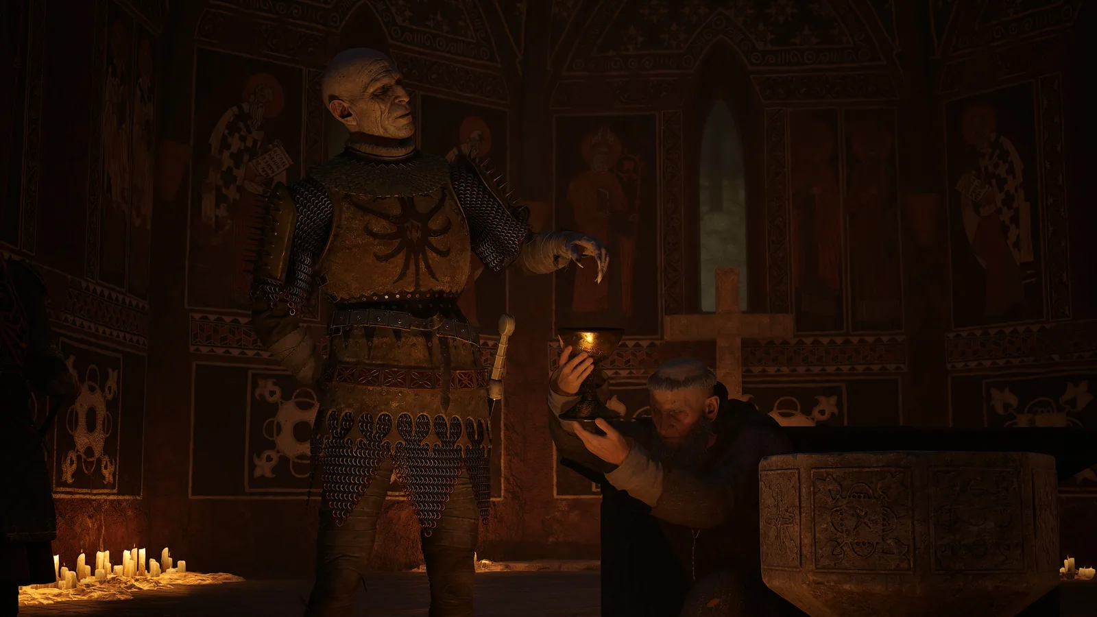 Воин в доспехах перед Коэном в зале с престолом — The Blood of Dawnwalker