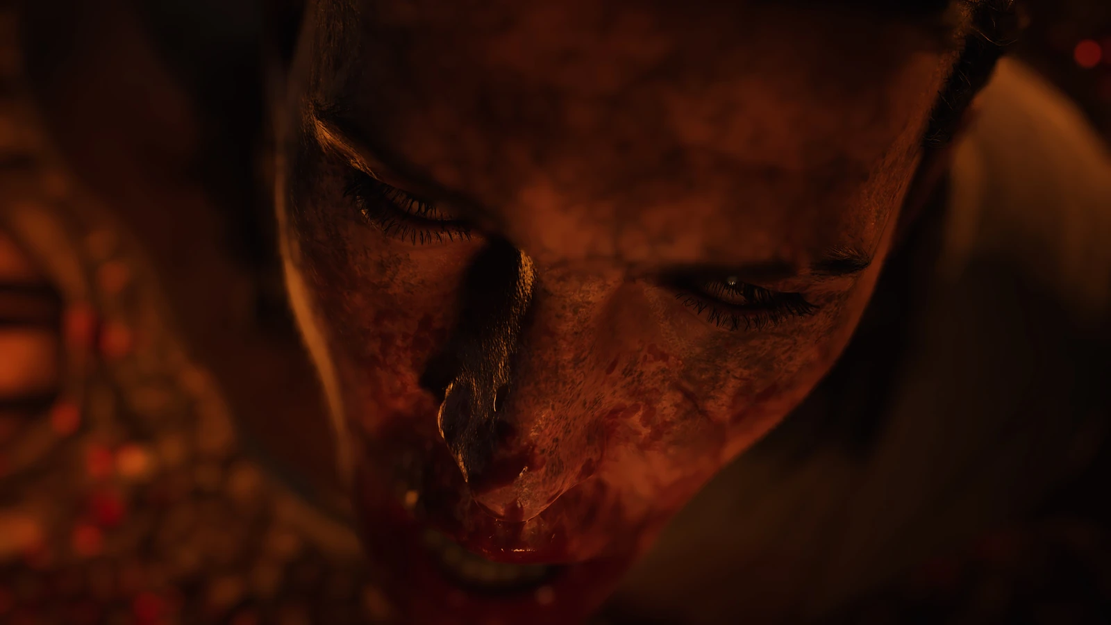 Лицо раненого Коэна в красном освещении — The Blood of Dawnwalker