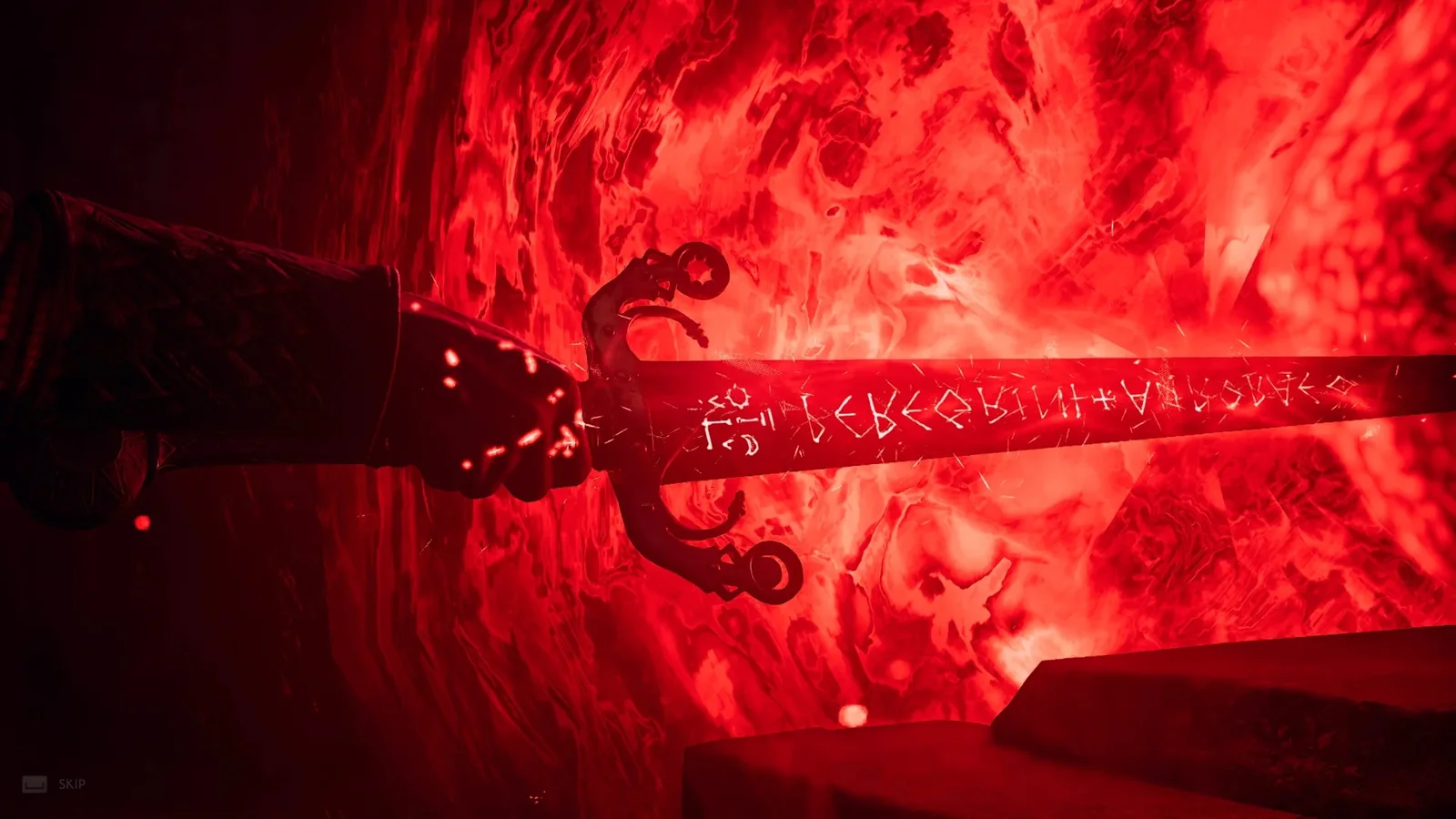 Меч с красными рунами перед магическим порталом — The Blood of Dawnwalker