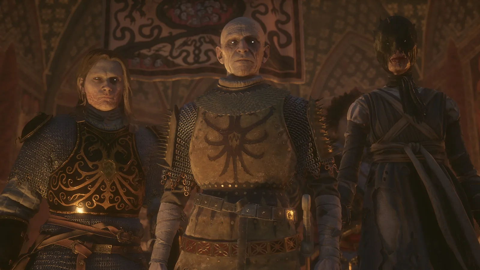 Воины в тяжёлых доспехах в зале — The Blood of Dawnwalker