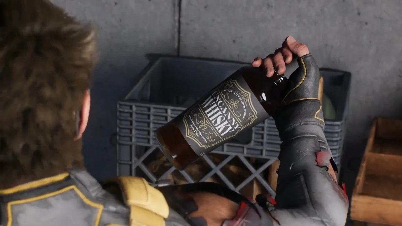 Логан держит бутылку виски «Невероятный» — Marvel's Wolverine