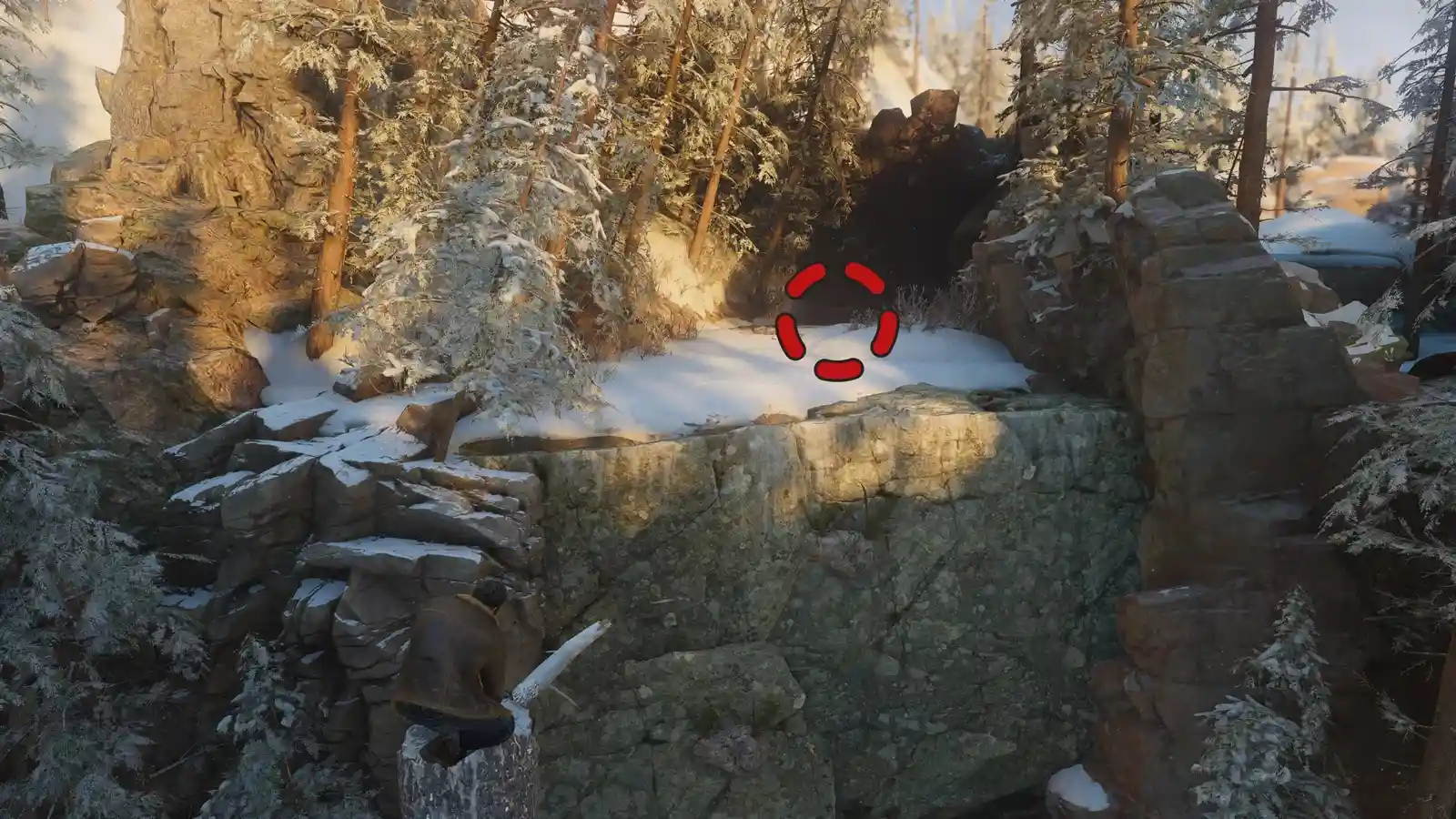 Место ящика у скал в осеннем лесу — Marvel's Wolverine