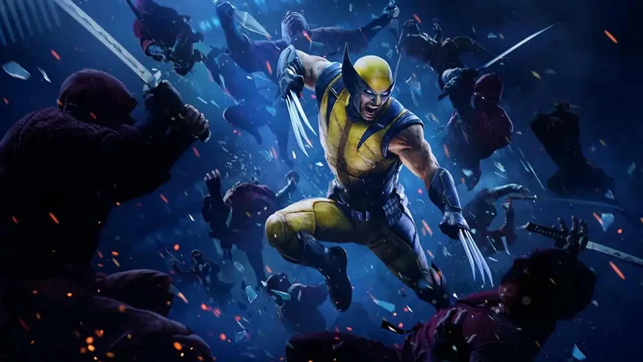 Росомаха среди вооружённых противников на синем фоне — Marvel's Wolverine