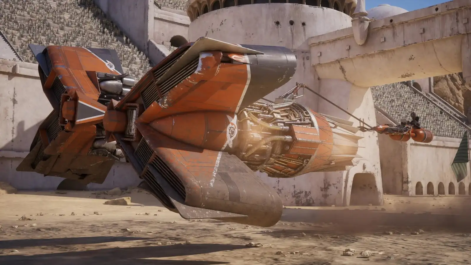 Летательный аппарат у песчаных стен поселения — STAR WARS: Galactic Racer