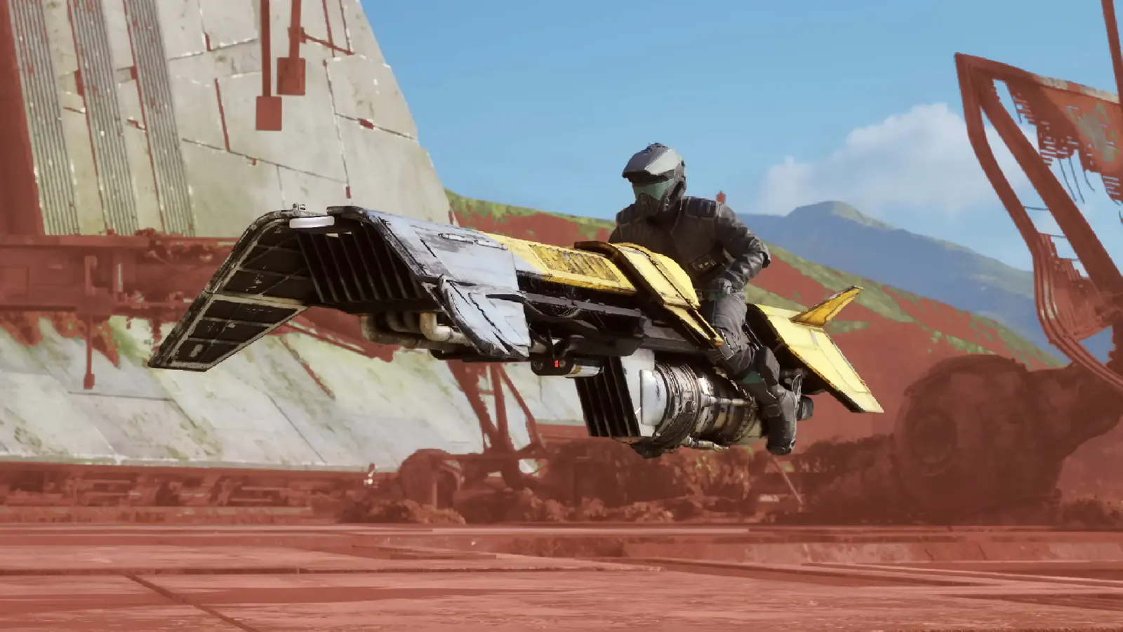 Гонщик на спидербайке над красной трассой — STAR WARS: Galactic Racer