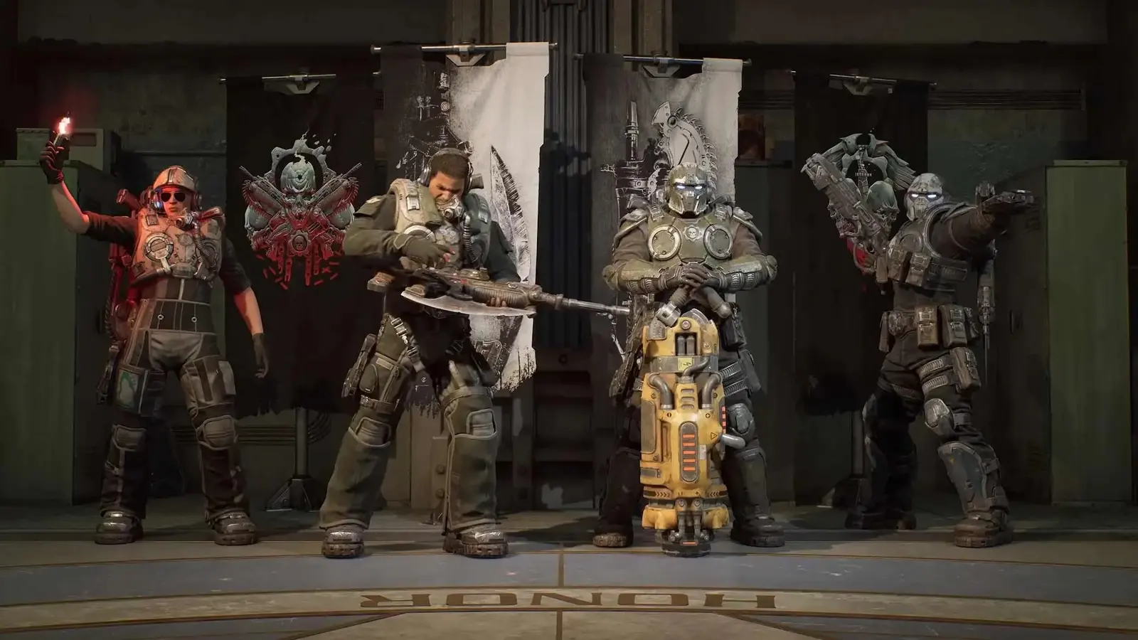 Группа персонажей в тяжёлой боевой броне — Gears of War: E-Day