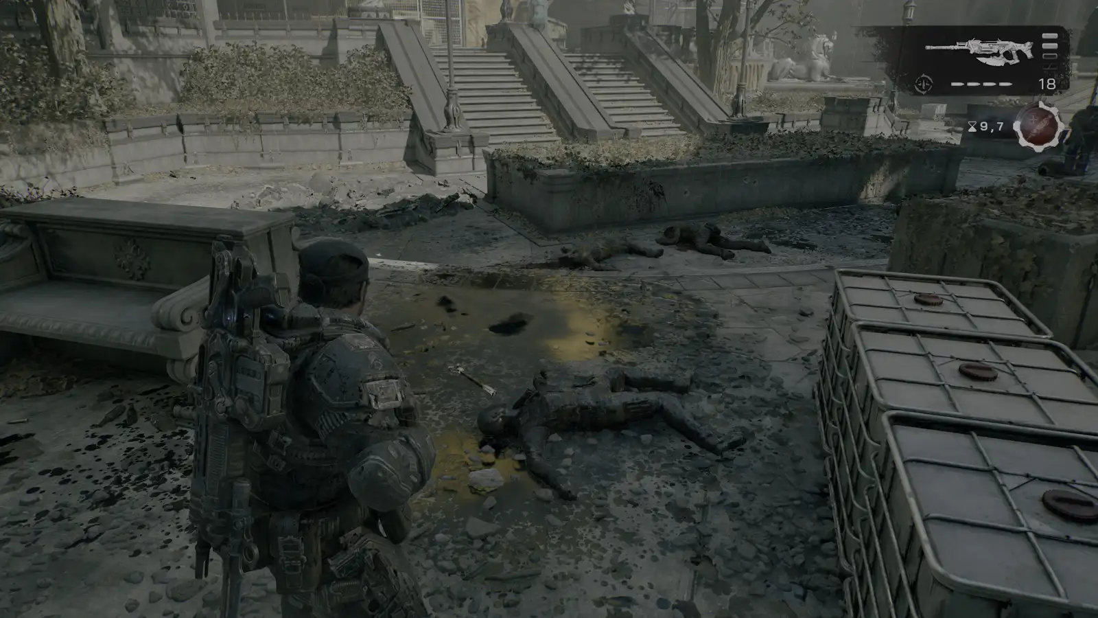 Отряд на площадке перед широкой лестницей — Gears of War: E-Day