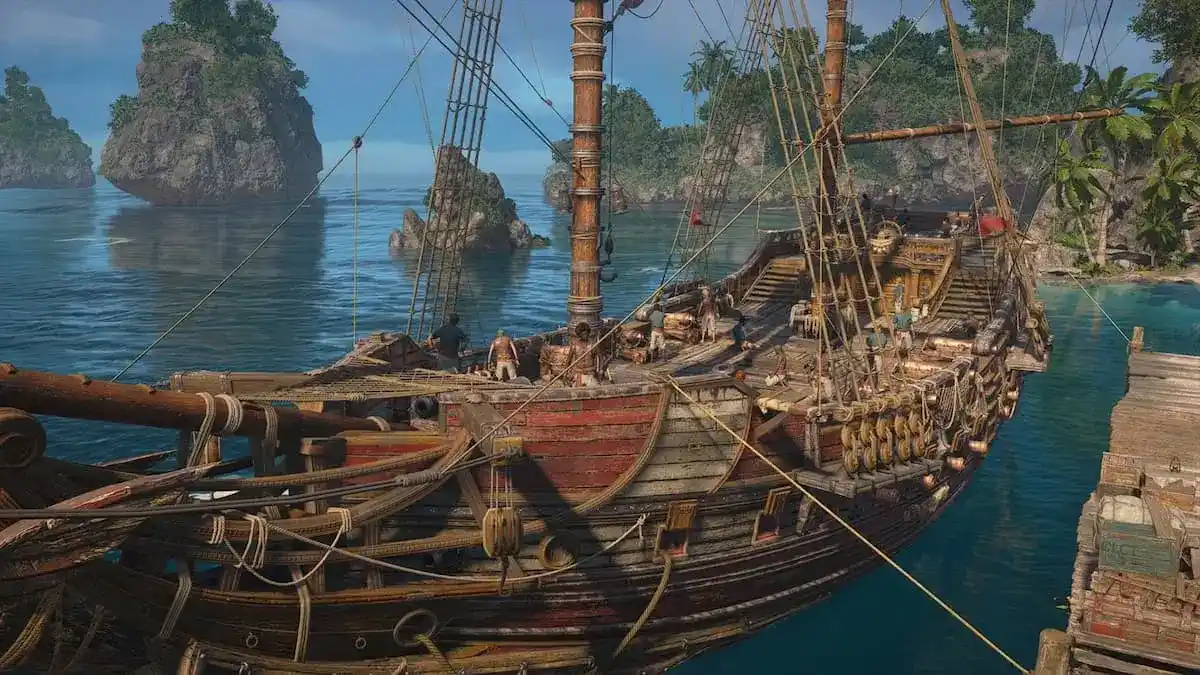Jackdaw у причала в Black Flag Resynced перед подготовкой к морскому бою