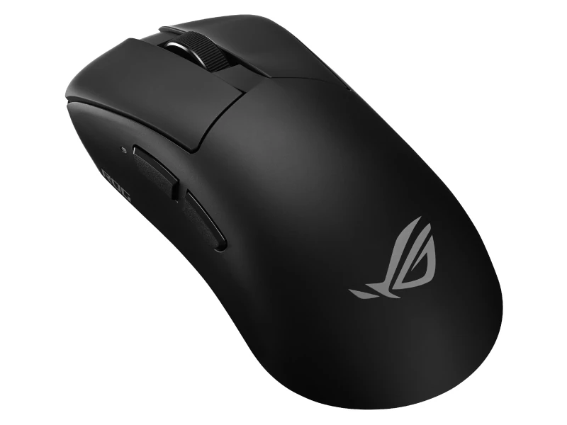 Чёрная игровая мышь ASUS ROG Gladius IV Ace с боковыми кнопками и логотипом ROG на белом фоне