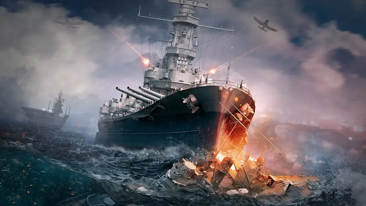 Военный корабль ведёт бой в море — иллюстрация Мира кораблей