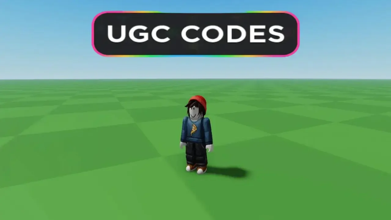 Персонаж под надписью UGC CODES на зелёной площадке