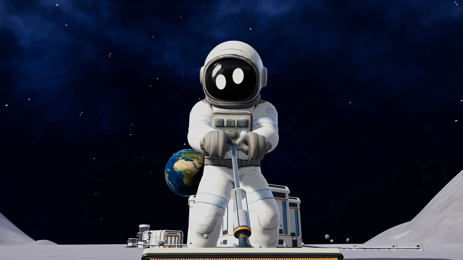 Персонаж в белом скафандре на лунной поверхности в Moon Sweepers