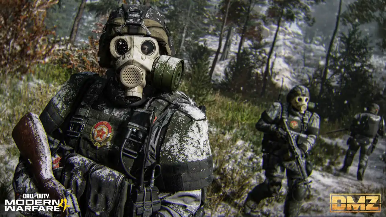 Оперативники в противогазах в оформлении DMZ Modern Warfare 4