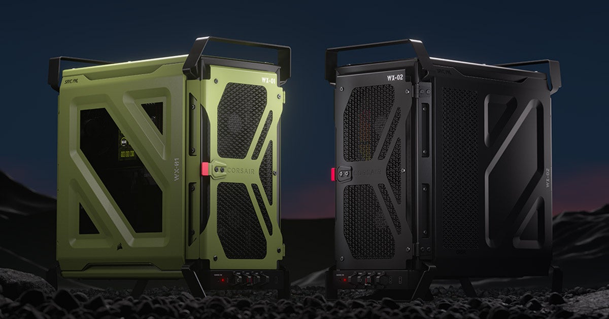 Оливковый и чёрный корпуса Corsair WARTHOG с верхними ручками и сетчатыми передними панелями