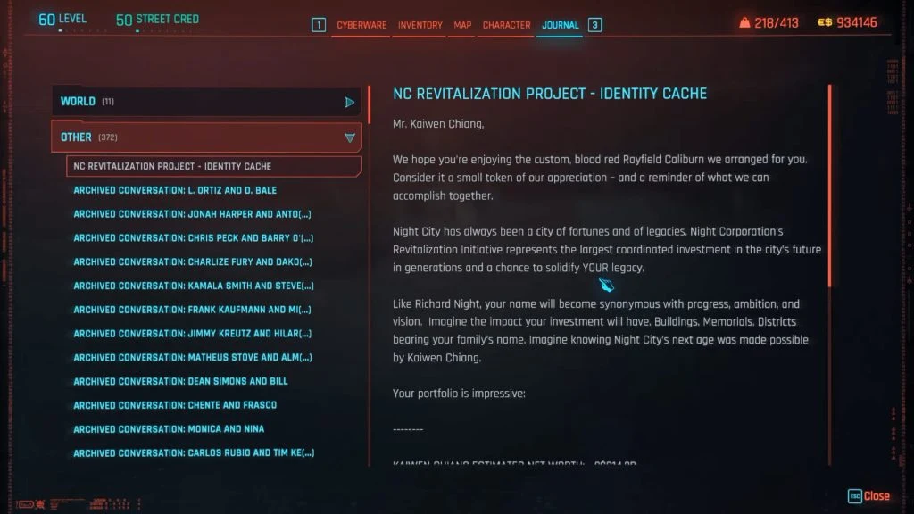 Identity Cache в меню щепок