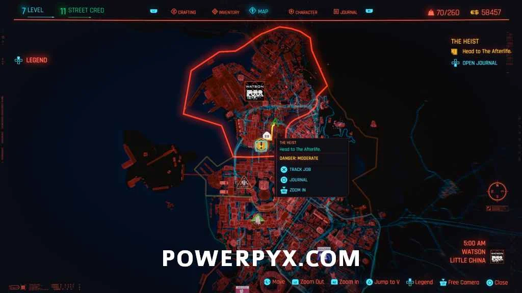 Карта Найт-Сити с активным сюжетным заданием