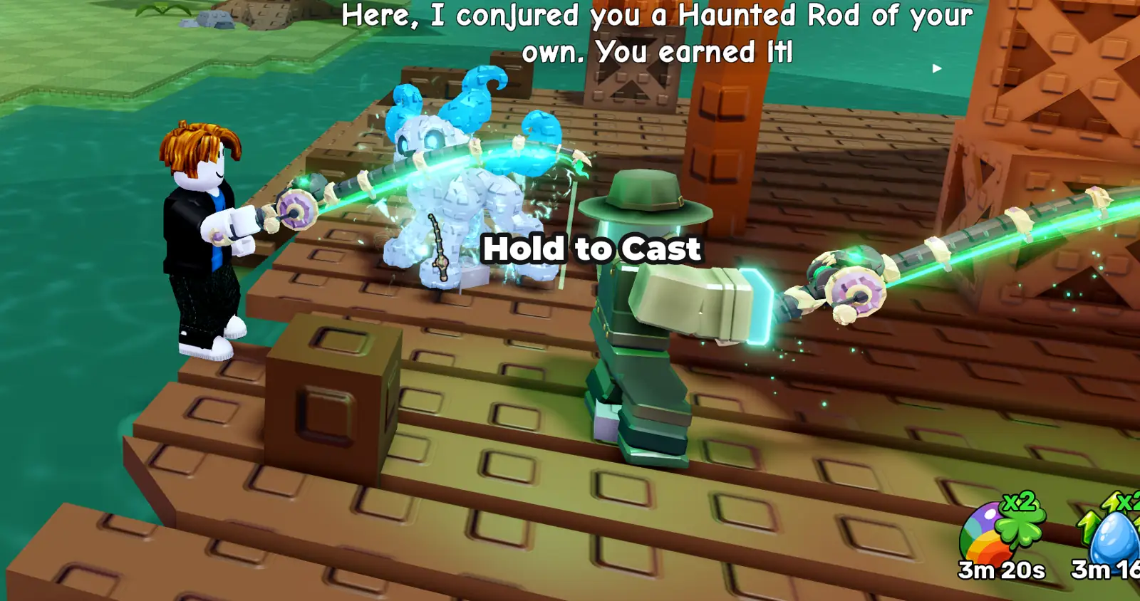 Ghost Fisherman выдаёт Haunted Rod у причала в Steal An Egg