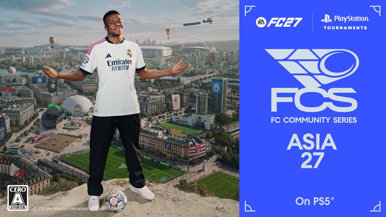 Афиша FCS Asia 27 для PS5 с Джудом Беллингемом, логотипами EA Sports FC 27 и PlayStation Tournaments