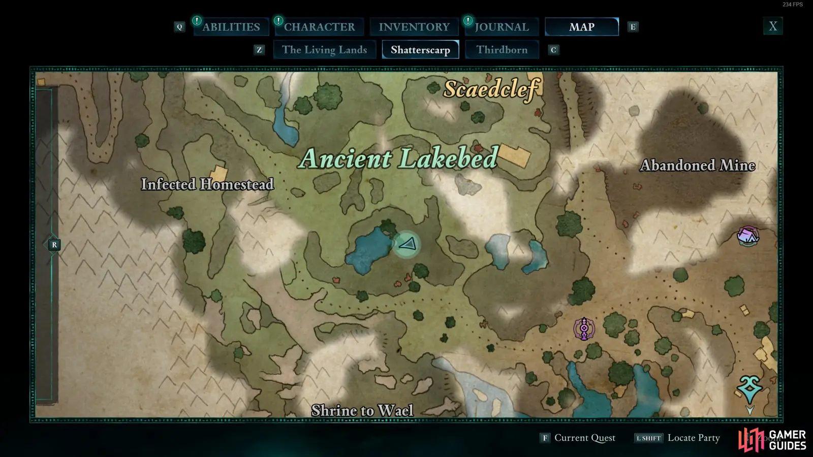 Карта озера южнее Ancient Lakebed