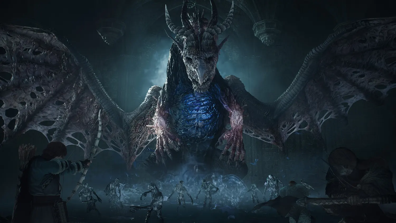 Крупный дракон среди тёмных руин в Dragon’s Dogma 2: Dark Arisen