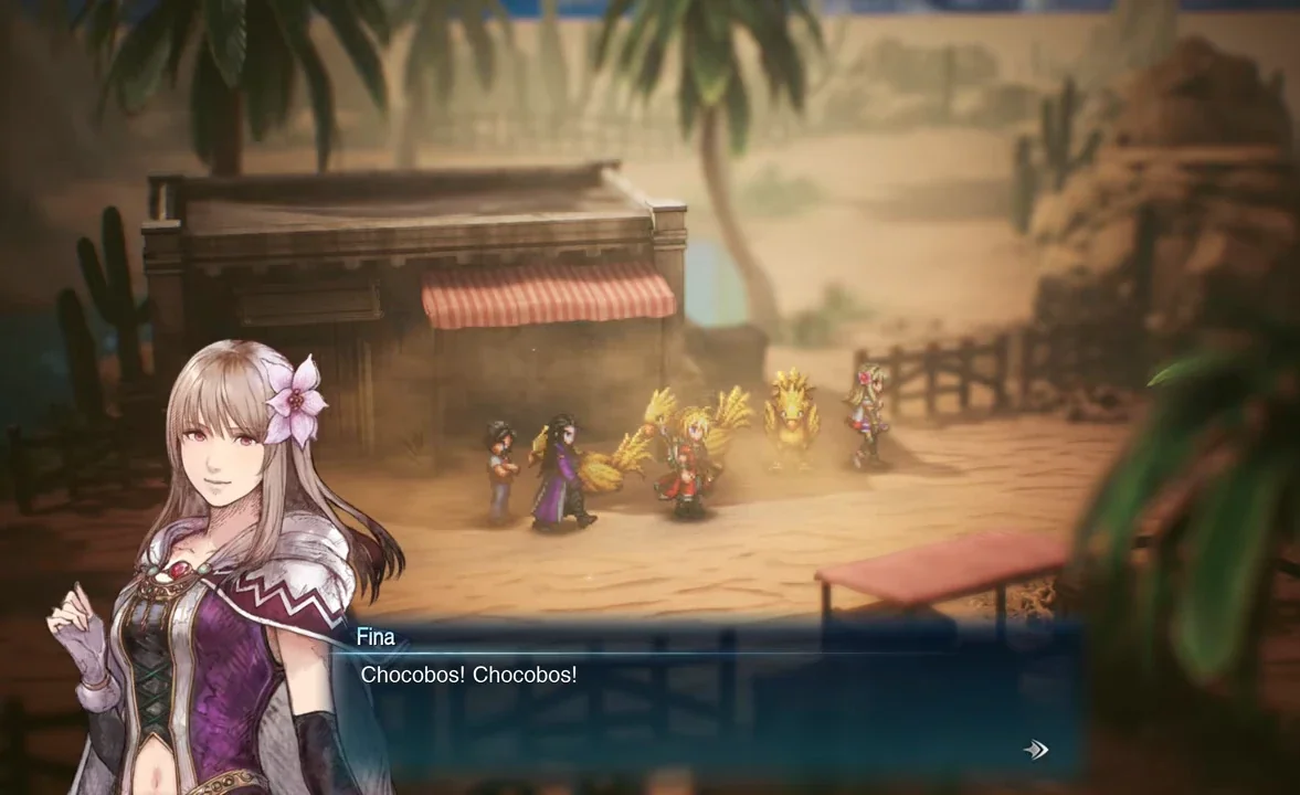 Фина и группа возле стойла чокобо в Final Fantasy Resonance