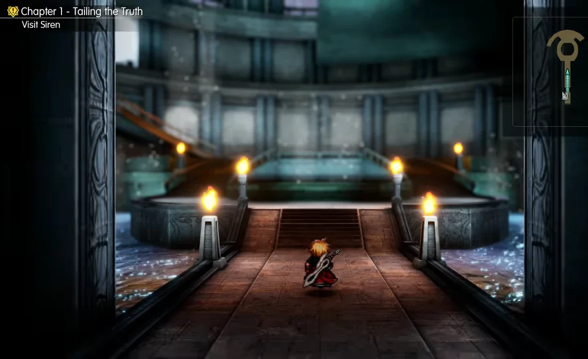 Проход с факелами внутри Siren’s Tower в Final Fantasy Resonance
