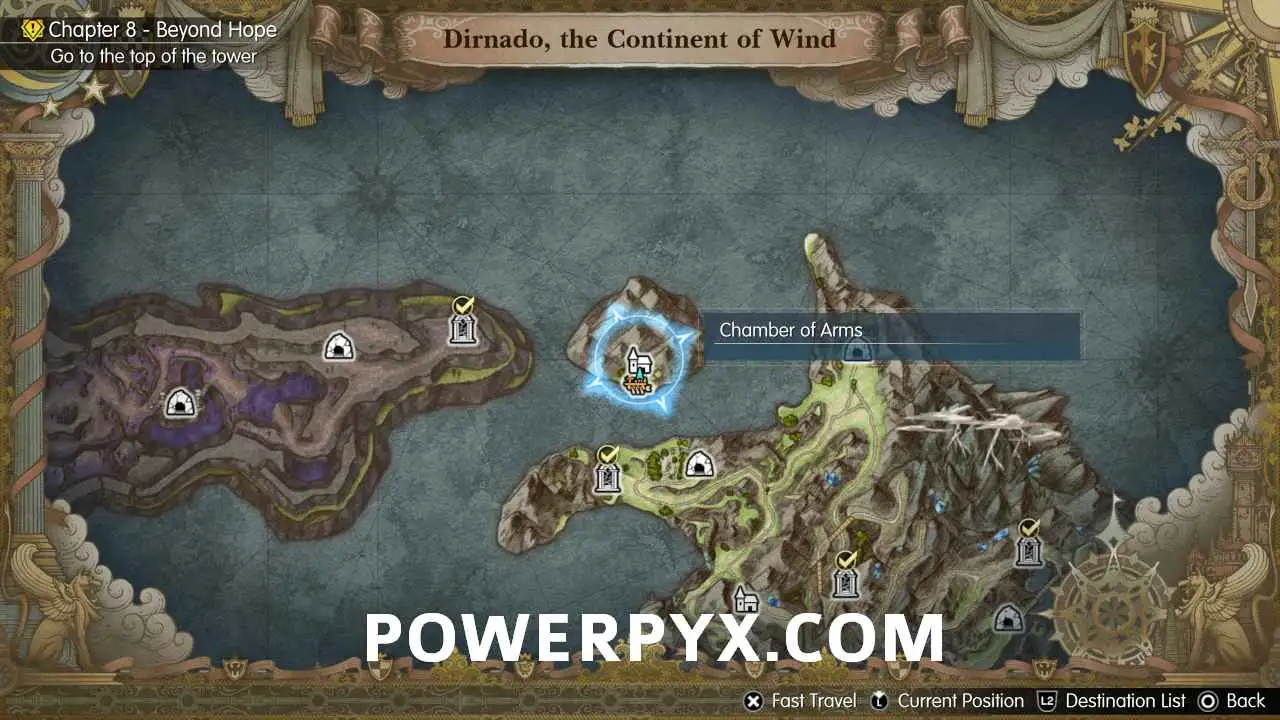 Chamber of Arms отмечен на острове мировой карты Final Fantasy Resonance
