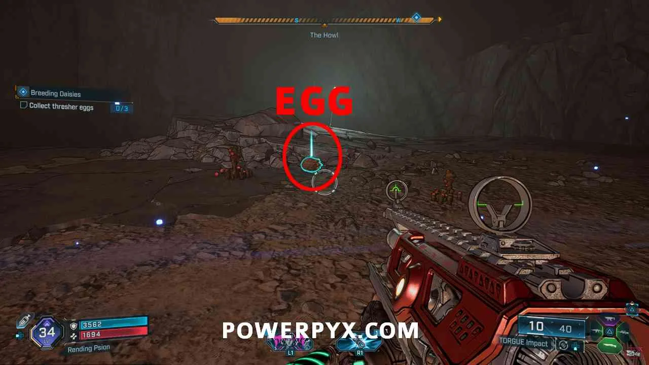 Яйцо трешера на полу пещеры Breeding Daisies в Borderlands 4