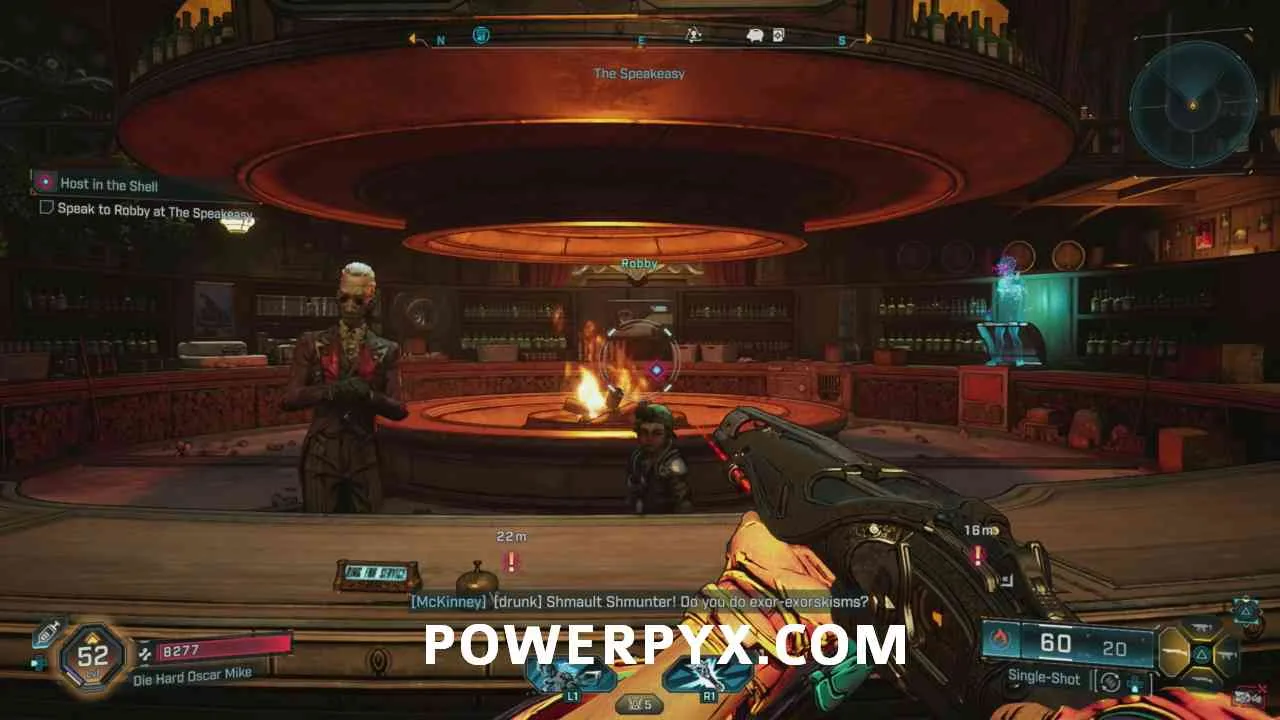 Робби у стойки The Speakeasy в Host in the Shell в Borderlands 4