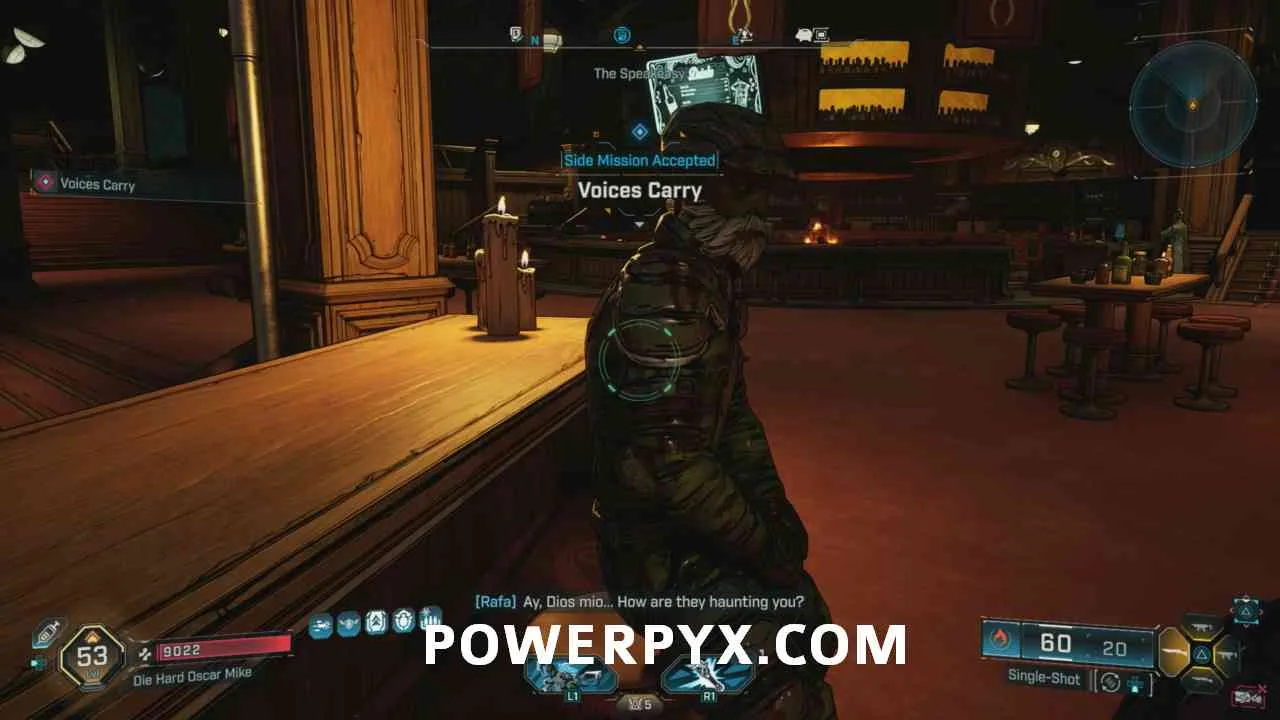 Маккинни в баре при выдаче Voices Carry в Borderlands 4