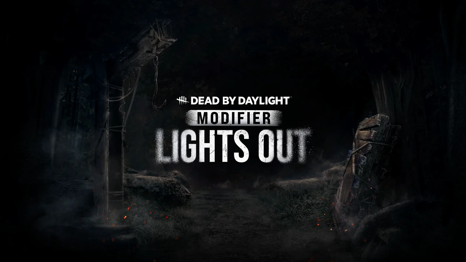 Логотип режима Lights Out среди крюков на тёмной лесной карте