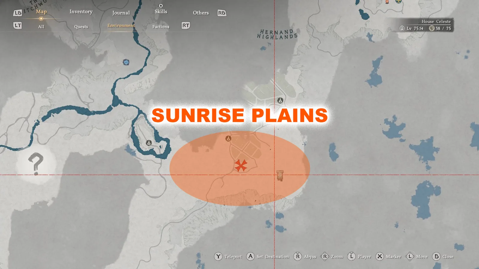 На карте отмечена область Sunrise Plains к югу от Эрнанда