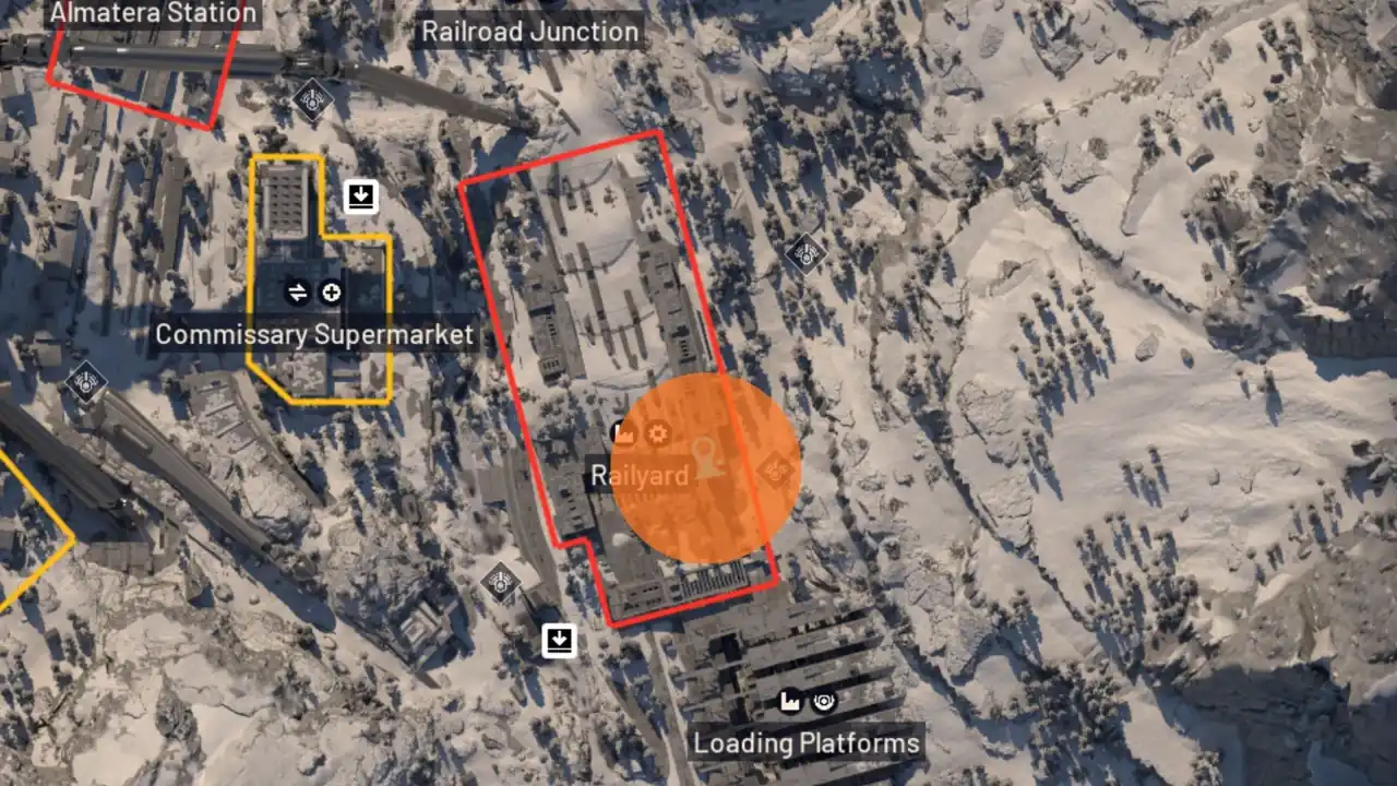 Район Railyard и супермаркет Commissary на карте