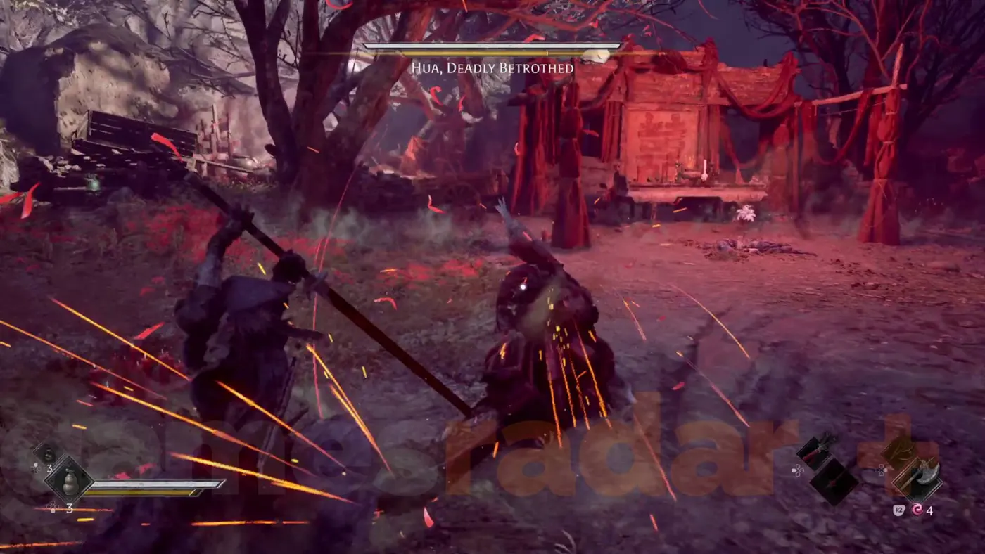 Соул парирует удар Хуа с двуручным мечом в Phantom Blade Zero
