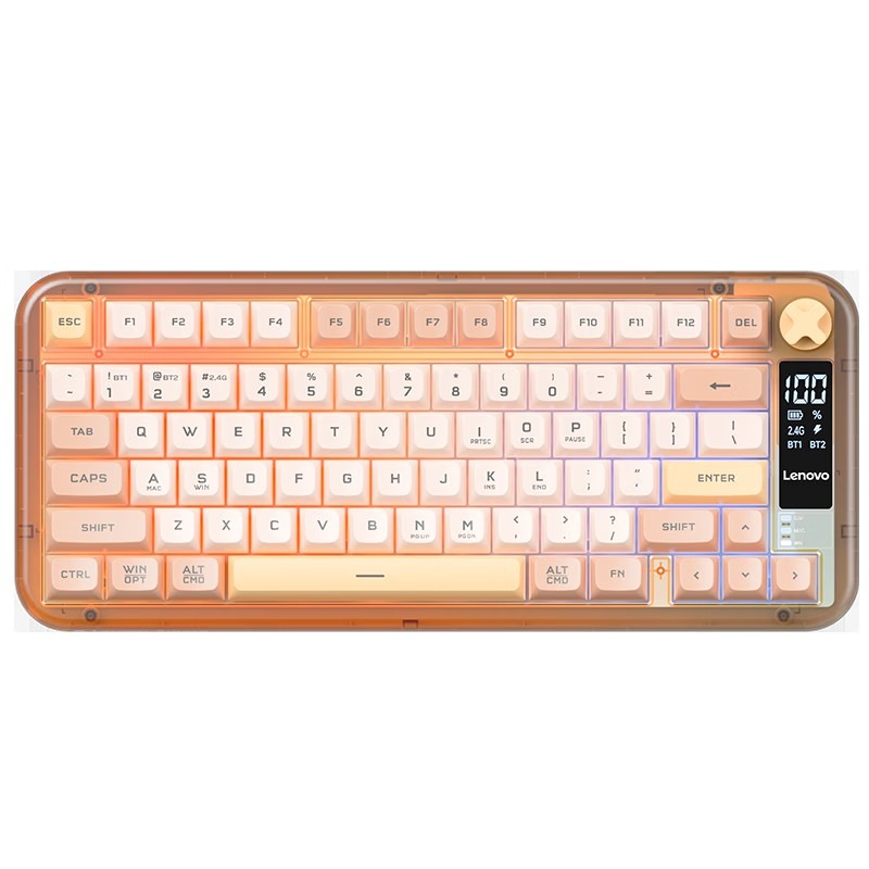 Клавиатура Lenovo GK1077 Lite с оранжевой полупрозрачной панелью, экраном и ручкой справа