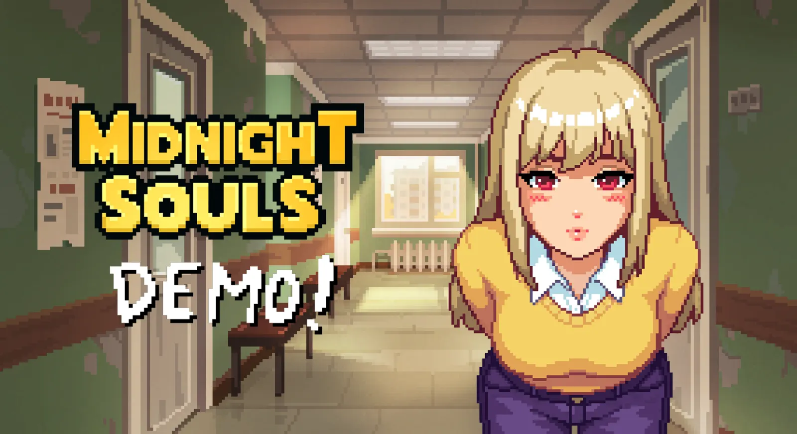 Баннер демоверсии Midnight Souls с героиней в коридоре