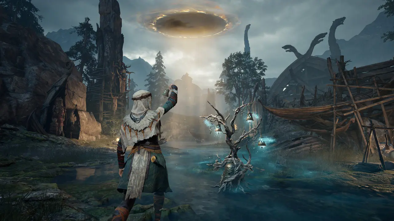 Охотник и противники на разрушенной улице Mistfall Hunter