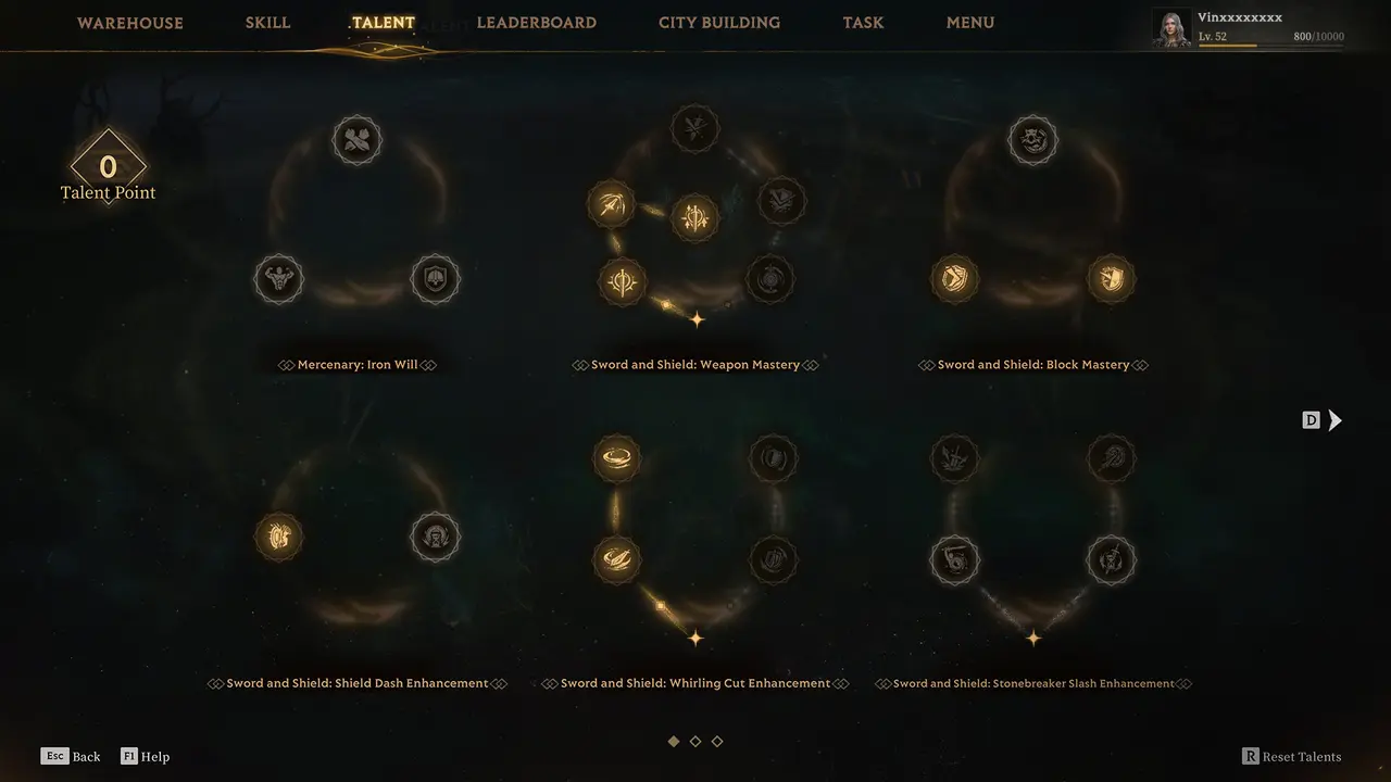 Дерево талантов персонажа в Mistfall Hunter