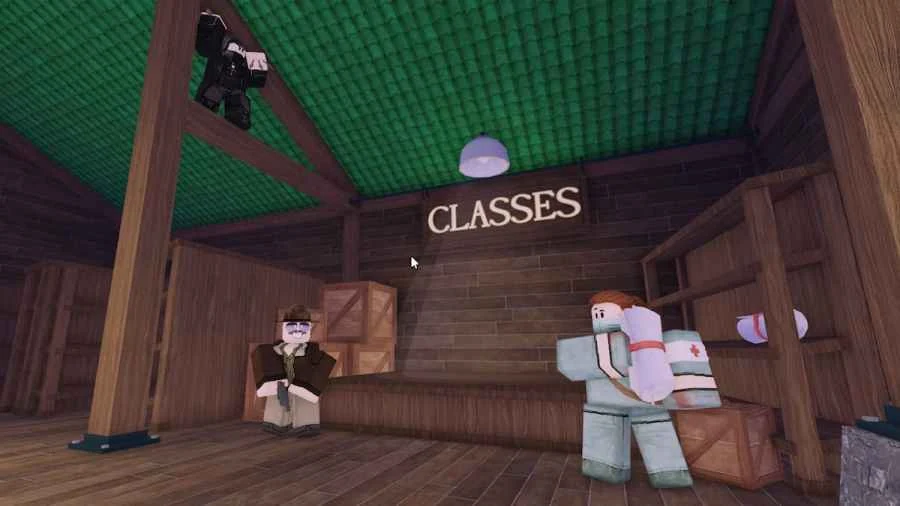 Здание Classes с персонажами выбора ролей в 99 Nights in the Forest
