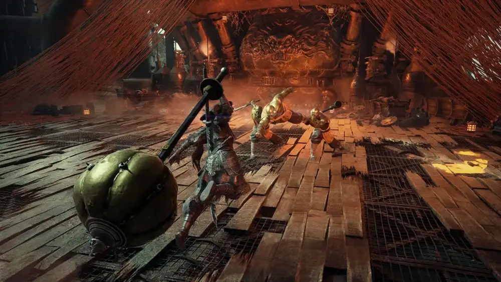 Соул с оружием среди огней поселения в Phantom Blade Zero
