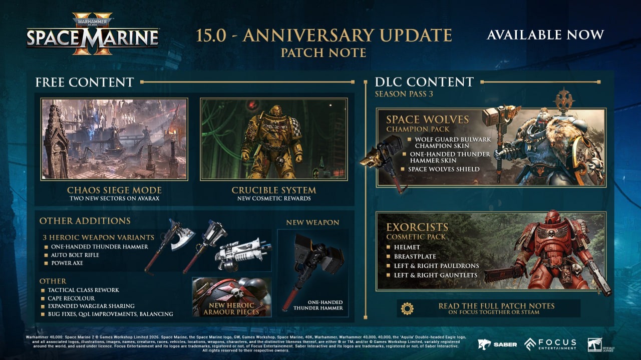Warhammer 40,000: Space Marine 2 получила обновление 15.0