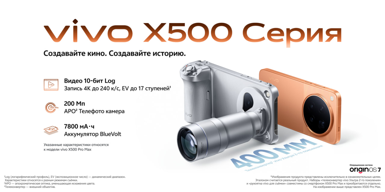 vivo X500 Pro Max с телеконвертером 400 мм на промоизображении серии X500