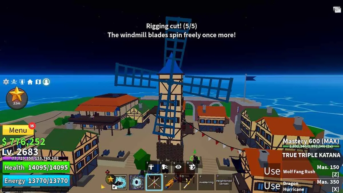 Мельница Pirate Village после освобождения лопастей