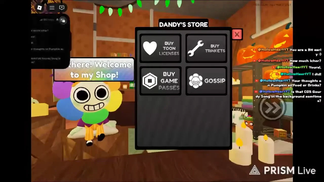 Обычный Dandy’s Store с кнопками покупки Toons и Trinkets