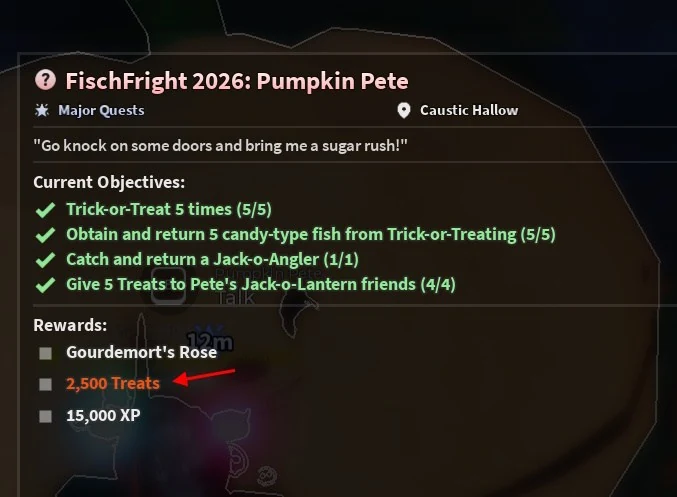 Четыре выполненных задания Pumpkin Pete в журнале Fisch