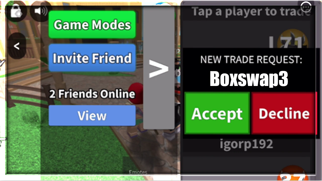 Входящий запрос Trade с кнопками Accept и Decline в MM2