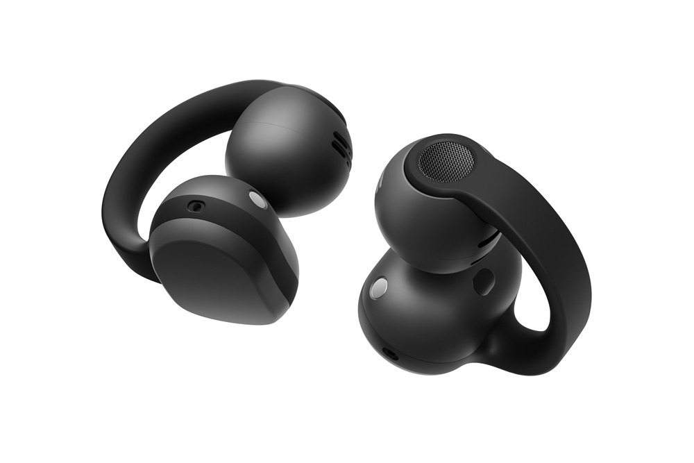 Чёрные открытые наушники-клипсы Samsung Galaxy Buds On на белом фоне