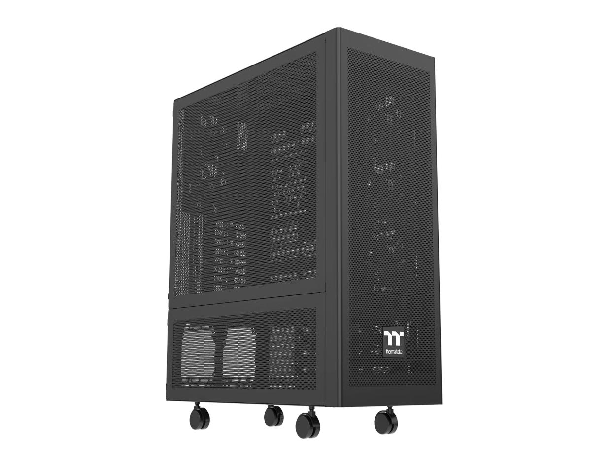 Чёрный корпус Thermaltake AX600 Pro с перфорированными передней и боковой панелями на четырёх колёсах
