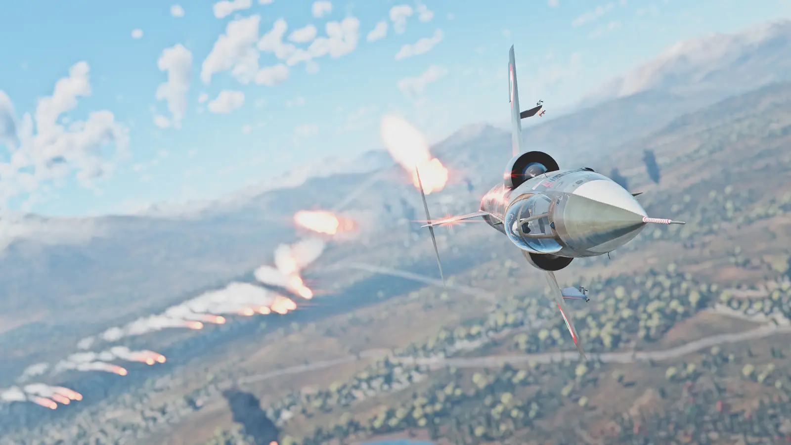Самолёт выпускает тепловые ловушки во время манёвра в War Thunder